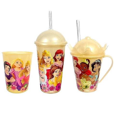 Princesas Disney Copo Caneca Coroa e Copo Shake Kit 3 Peças Plasutil