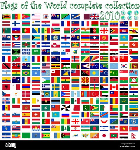 Flags Of The World And Earth Globes Stock Photo Alamy