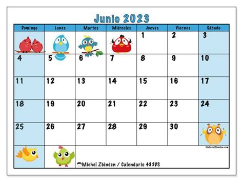 A Calendar With Birds On It For The Month Of June And July In Spanish