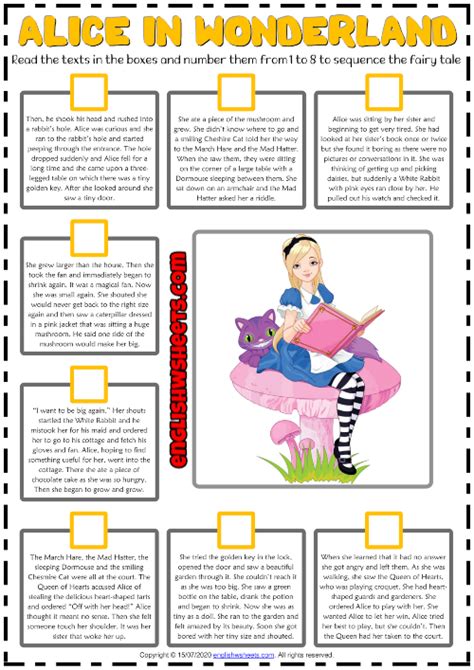 Alice In Wonderland Esl Sequencing The Story Worksheet Esl Reading