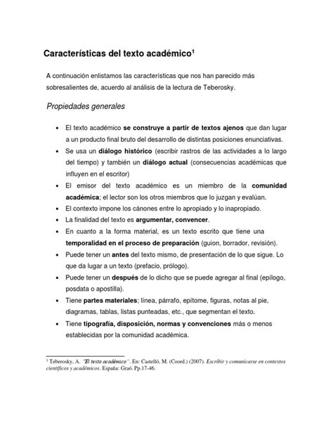 Características De Un Texto Académico Pdf Palabra Ciencia Cognitiva