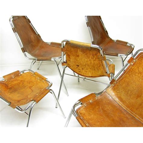 Lot de 6 chaises vintage en cuir et acier chromé Les Arcs pour