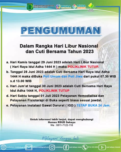 Pengumuman Libur Nasional Dan Cuti Bersama Hari Raya Idul Adha Tahun 2023