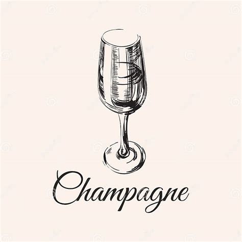 Champagne Glass Hand Drawing Vector Illustration Bubbles Alcoholic Drink Stock Vector