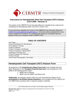 Fillable Online Cibmtr Instructions For Hematopoietic Stem Cell