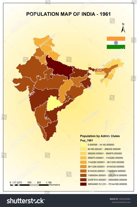 Population Map India 1961 By Census Stock Illustration 1602034984