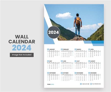 Calendario de pared moderno 2024 con diseño de una sola página