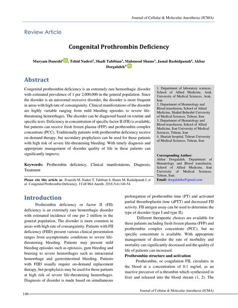 (PDF) Congenital Prothrombin Deficiency