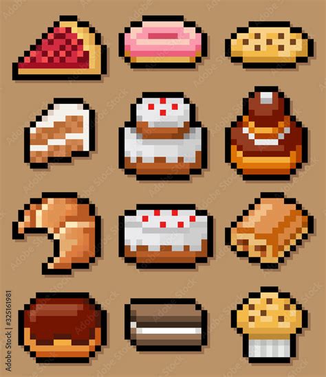 Pixel Art Cake And Pastry Icon Collection Stock Vector Adobe Stock