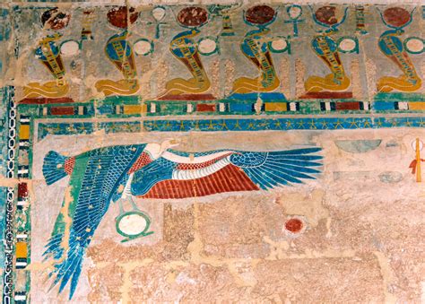 Mortuary temple of Hatshepsut showing wall painting detailed mural ...