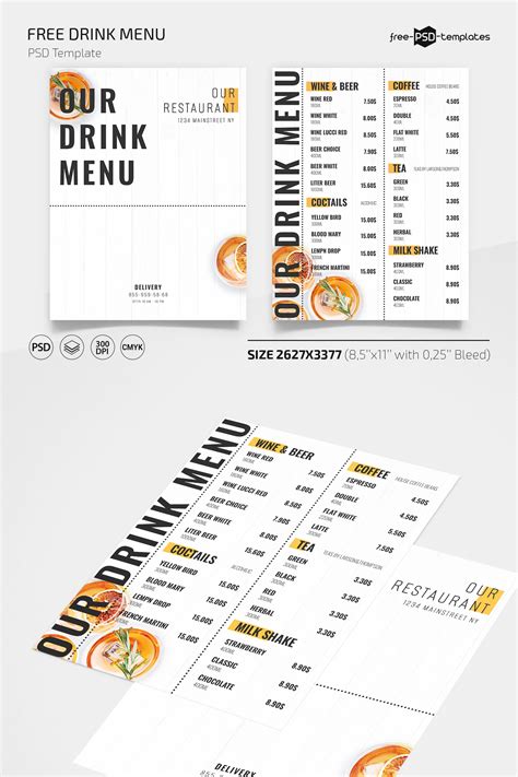 Free Drink Menu Template – Free PSD Templates