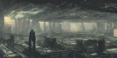 A Dystopian Cyberpunk Office Interior With Huge Stable Diffusion