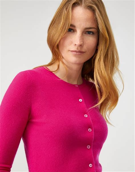 Vibrant Pink Cashmere Crew Neck Cardigan Pure Collection