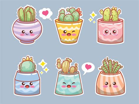 Conjunto De Dibujos Animados De Cactus Y Plantas Suculentas Lindas