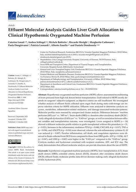 PDF Effluent Molecular Analysis Guides Liver Graft Allocation To