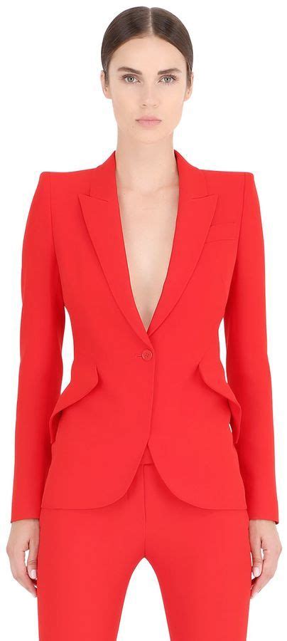 Alexander McQueen One Button Leaf Crepe Jacket Pantsuits For Women