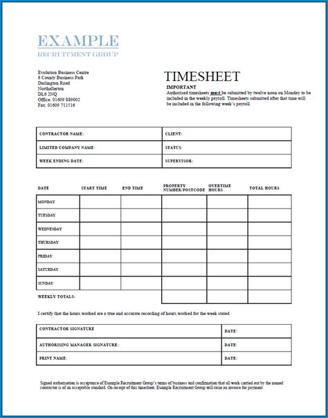 Independent Contractor Timesheet Template