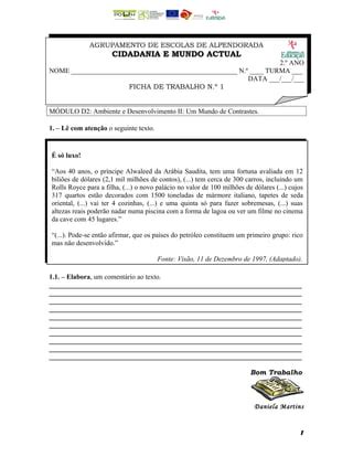 Ficha De Tabalho 1 PDF