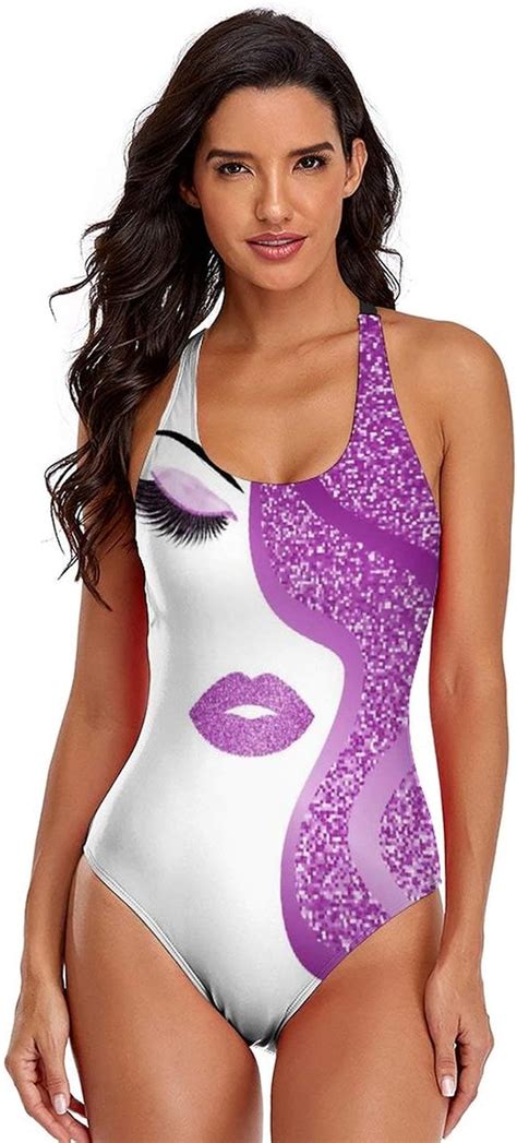 Autingg Women S One Piece Swimsuit Purple Glitter Woman Art High