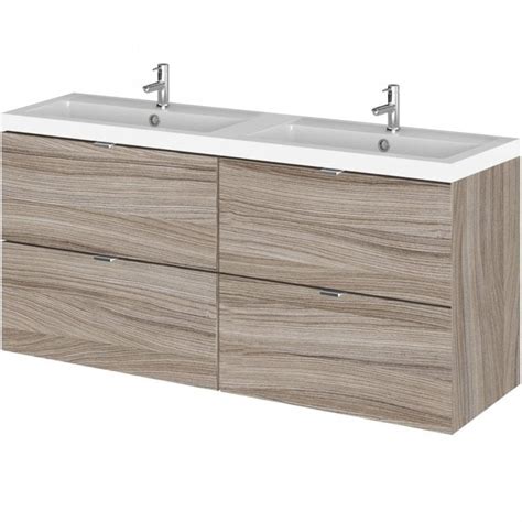 Hudson Reed Fusion Driftwood Mm Wall Cabinet Double Basin Unit