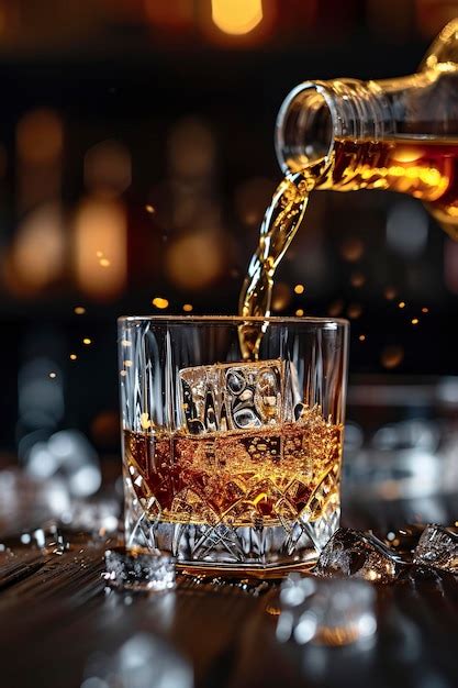 Premium Photo Pouring Whiskey Into A Glass With Ice