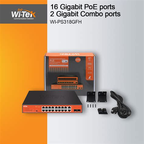 Wi Tek WI PS318GFH 16 Gigabit PoE Ports 2 Gigabit Combo Ports Witek