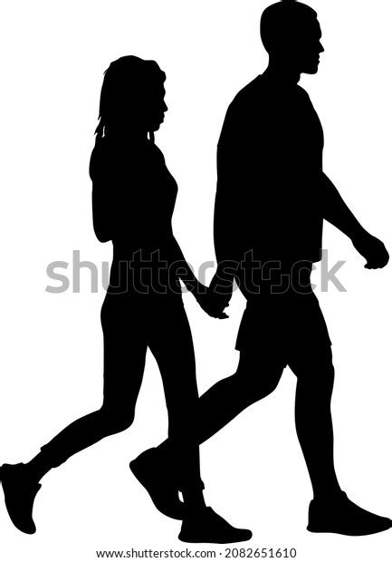 Silhouette Man Woman Walking Hand Hand Stock Vector Royalty Free