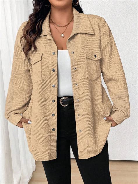 Shein Lune Chaqueta Casual De Talla Grande De Manga Larga Con Bolsillos