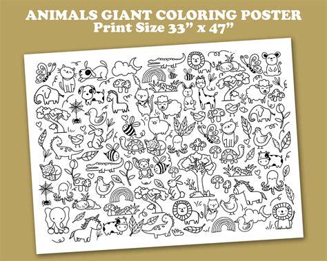 Animals Coloring Poster, Giant Coloring Poster, Doodle, Animals Coloring, Coloring for Kids, Fun ...