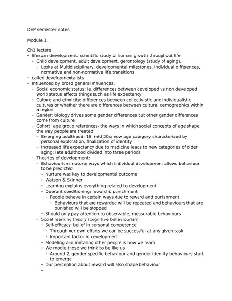 Developmental Psych Semester Notes Dep Semester Notes Module Ch