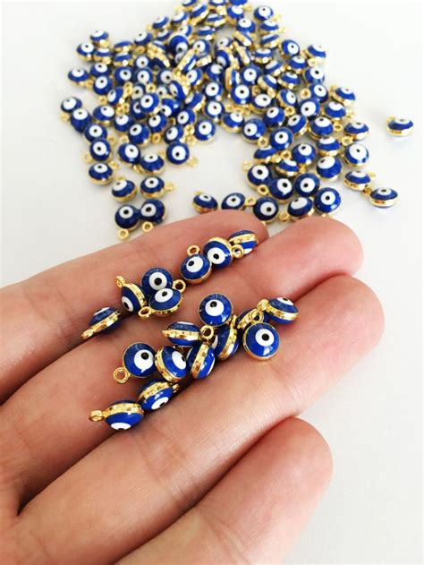 Gold Evil Eye Charm 10 Pcs Evil Eye Spacer Beads Blue Turkish Evil