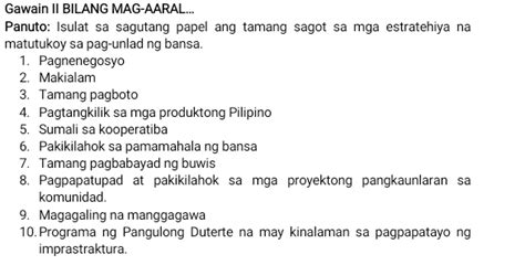 Solved Gawain II BILANG MAG AARAL Panuto Isulat Sa Sagutang Papel