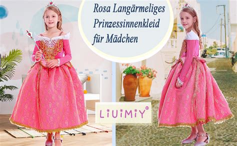 LiUiMiY Mädchen Dornröschen Kostüm Aurora Kleid Kinder Rosa Langarm