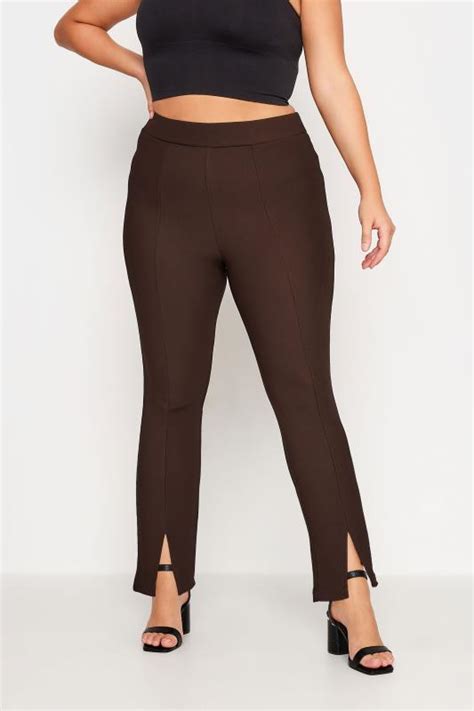 Plus Size Chocolate Brown Ribbed Split Hem Leggings Yours Clothing