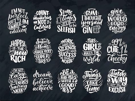 Premium Vector Set With Modern And Stylish Hand Drawn Lettering Slogans