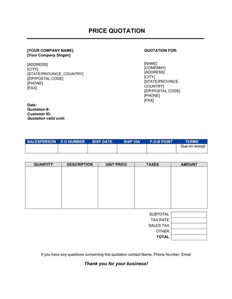 Price Quotation Template By Business In A Box™