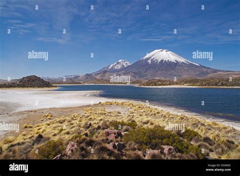 Cotacotani Lake and Pomerape and Parinacota volcanoes, Chile, Andes ...