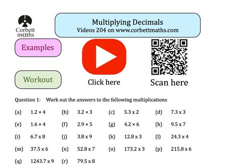 Multiplying Decimals Textbook Exercise Corbettmaths