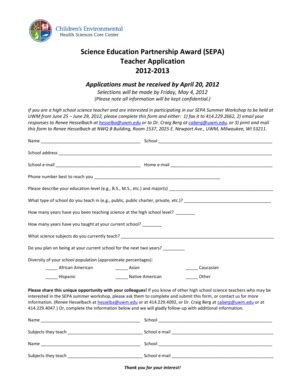 Fillable Online Www4 Uwm Science Education Partnership Award SEPA