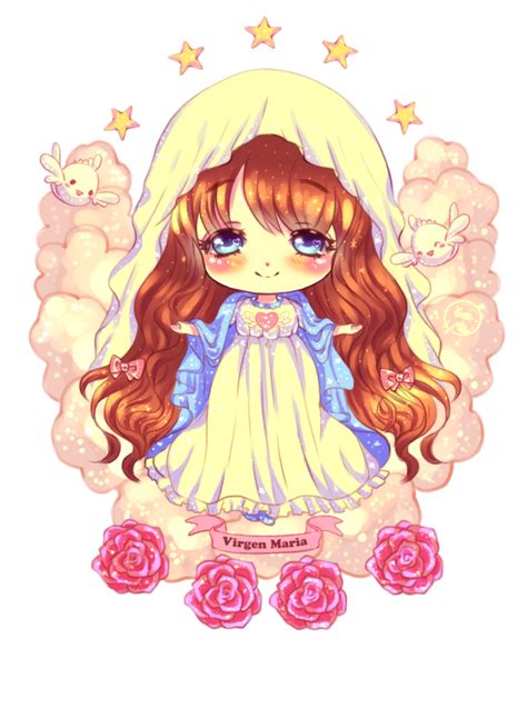 Virgin Mary Cute Kawaii Chibi Clipart Illustration Mother Mary Etsy