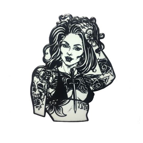 Tattoo Woman Sexy Enamel Pin Skull Tattoo Woman Biker Sexy Etsy