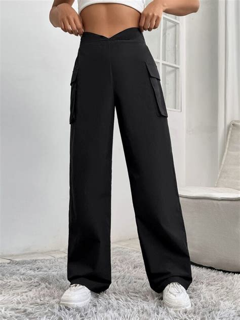 Shein Ezwear Pantalones Cargo Con Bolsillo Lateral Con Solapa Moda De