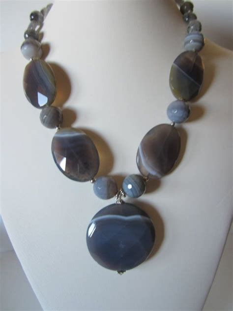 Grey Agate Statement Necklace Fall Necklace Fall By Yasmi65 40 00