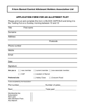 Fillable Online APPLICATION FORM FOR AN ALLOTMENT PLOT Fax Email Print