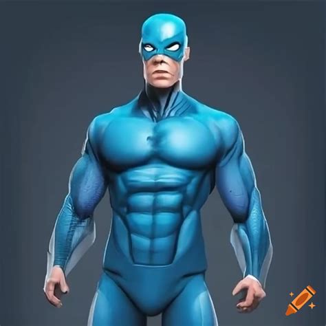 A Blue Clad Superhero With Sharp Eyes And Powerful Body On Craiyon