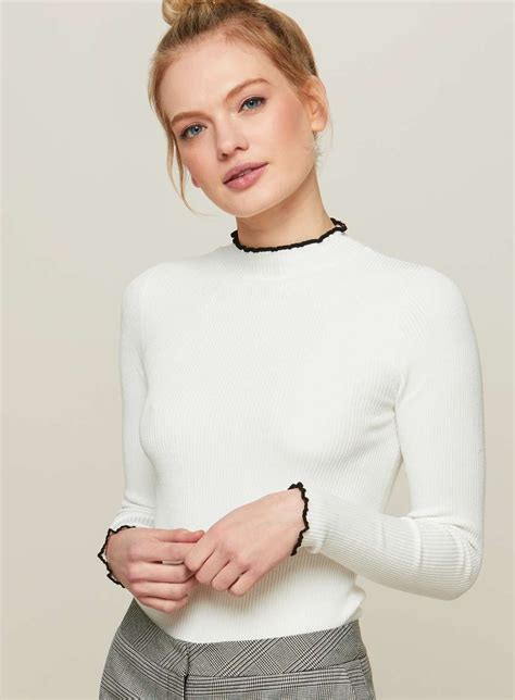 Cream Lettuce Hem Rib Knitted Top Tops Clothing Miss Selfridge