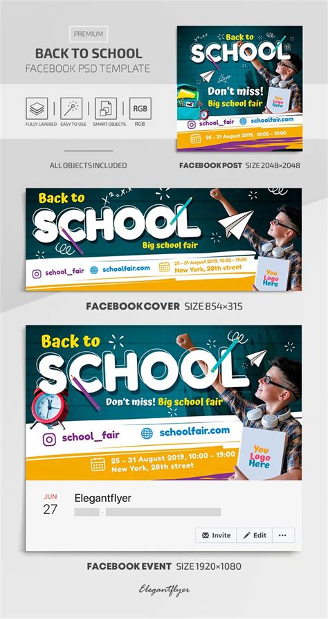 Blue Creative Back To School Facebook Premium Social Media Template Psd