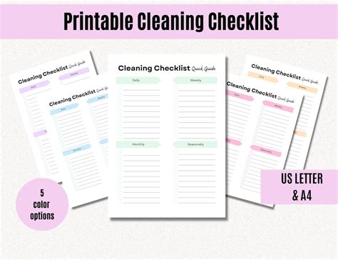 Printable Cleaning Schedule Daily Cleaning Weekly Cleaning Monthly Cleaning Seasonal