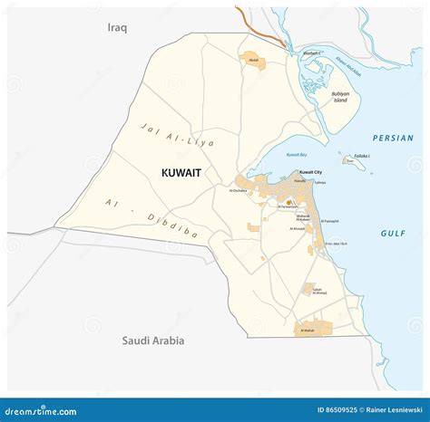 Detailed Road Map of the State Kuwait Stock Vector - Illustration of ...