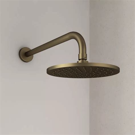 Soffione Doccia Tondo 20 Cm Con Braccio Curvo Oro Satinato